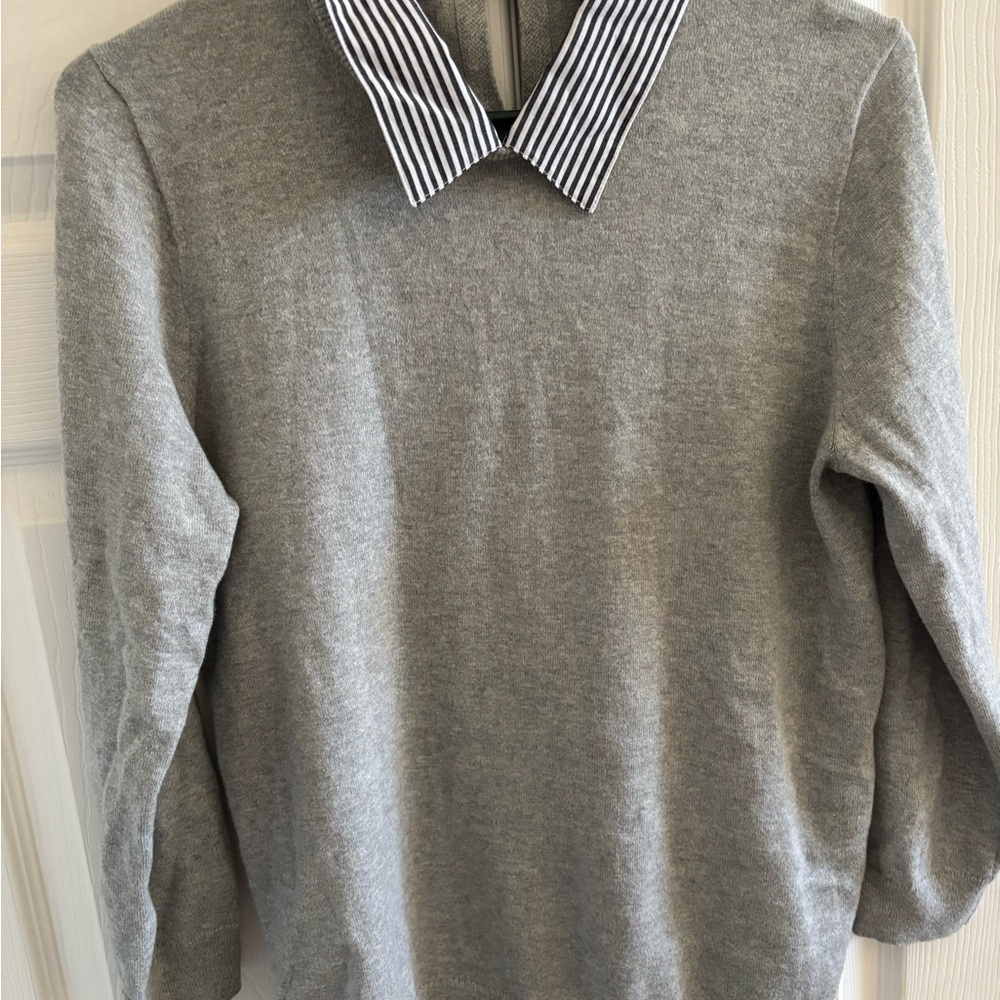 J.Crew Mercantile Gray Sweater with Striped Collar